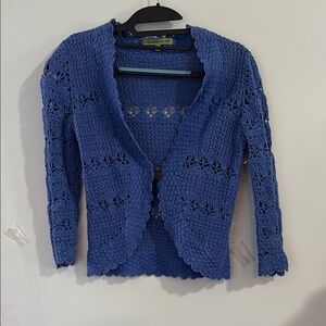 Carolyn Taylor Blue Cardigan Sweater V-Neck Open-Front